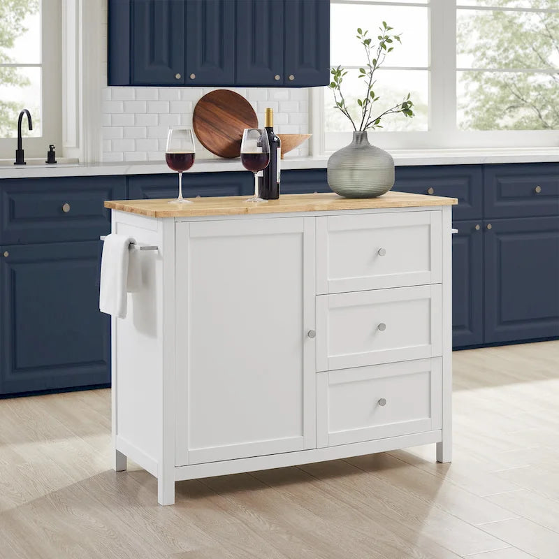Isola/Carrello da cucina con piano in legno