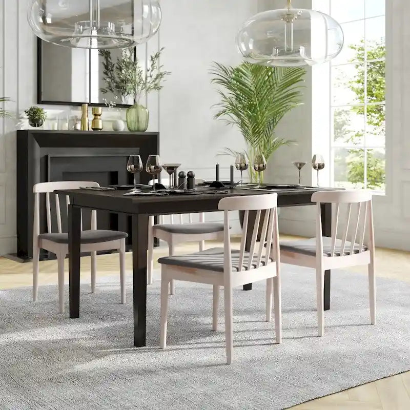 Sedia da pranzo commerciale in legno massello con sedile imbottito in vinile