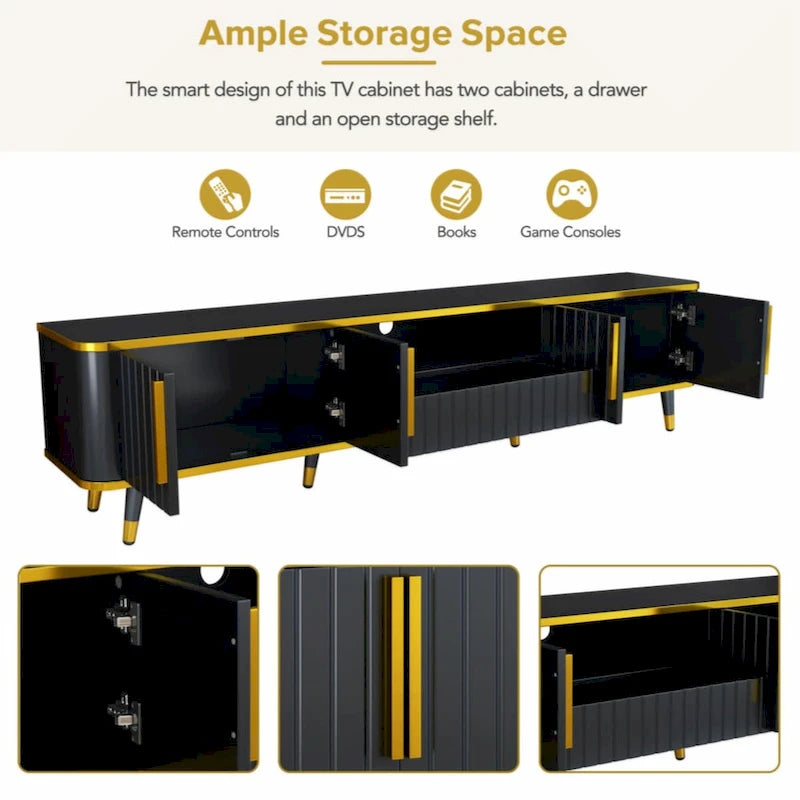 Mobile TV Minimalista di Lusso con Ripiano Aperto per TV Fino a 85 Pollici, Centro Intrattenimento con Armadietti e Cassetti