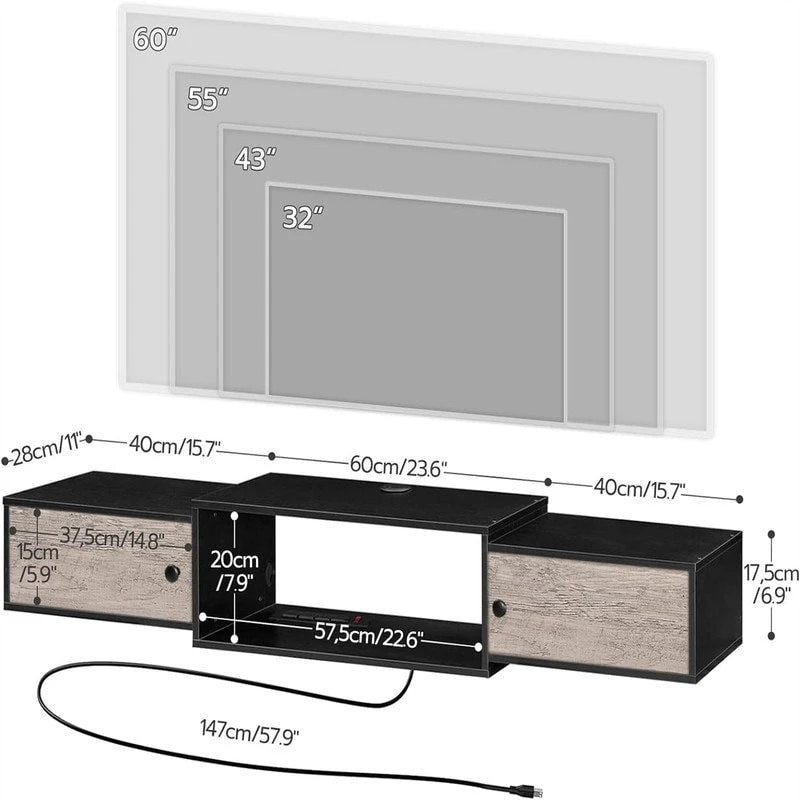 Mensola console multimediale moderna a parete - 11P x 55L x 7,9A
