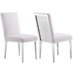 Lussuose sedie da pranzo in bouclé bianco con gambe a specchio in metallo argentato