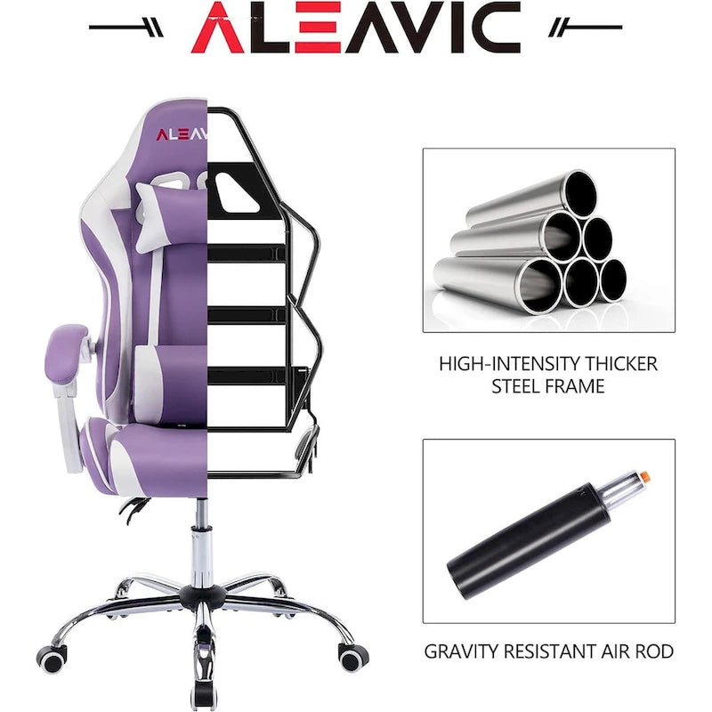 Sedia da Gaming Stile Racing, Sedia da Ufficio da Gaming Regolabile in Altezza in Pelle PU con Poggiatesta e Supporto Massaggiante Lombare