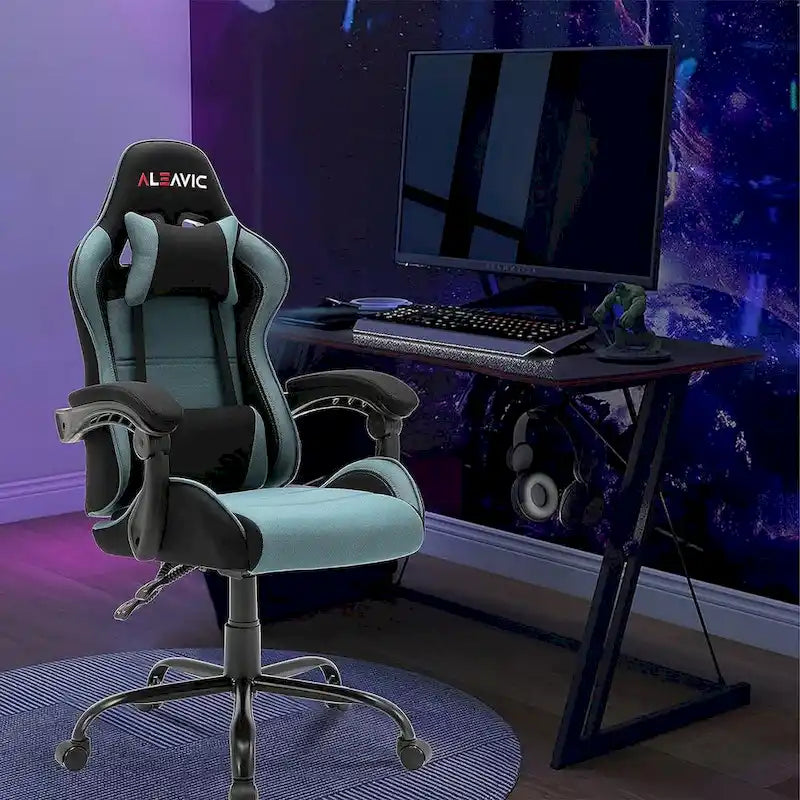 Sedia da Gaming Stile Racing, Sedia da Ufficio da Gaming Regolabile in Altezza in Pelle PU con Poggiatesta e Supporto Massaggiante Lombare