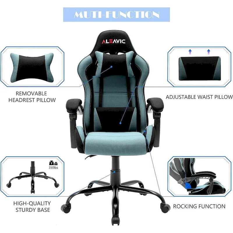 Sedia da Gaming Stile Racing, Sedia da Ufficio da Gaming Regolabile in Altezza in Pelle PU con Poggiatesta e Supporto Massaggiante Lombare