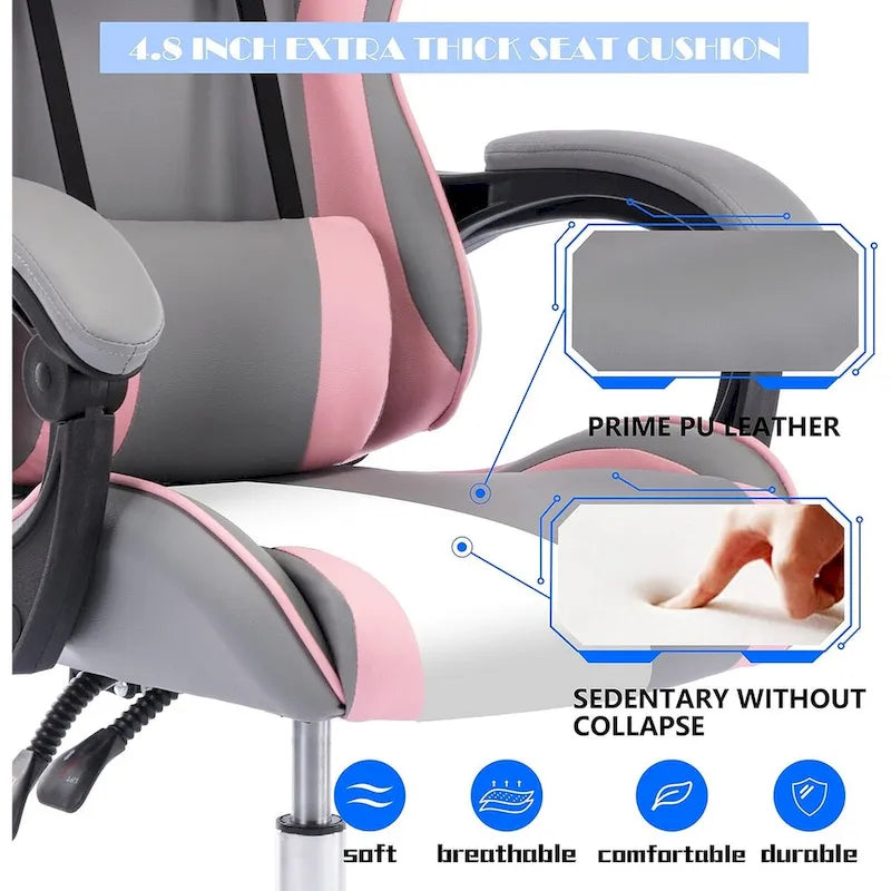 Sedia da Gaming Stile Racing, Sedia da Ufficio da Gaming Regolabile in Altezza in Pelle PU con Poggiatesta e Supporto Massaggiante Lombare