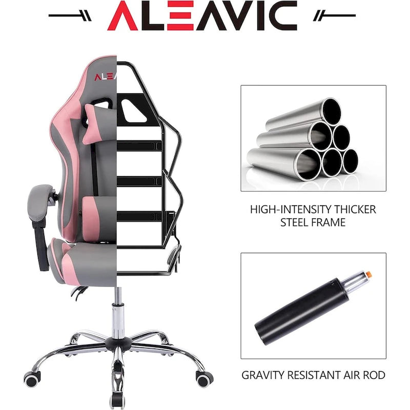 Sedia da Gaming Stile Racing, Sedia da Ufficio da Gaming Regolabile in Altezza in Pelle PU con Poggiatesta e Supporto Massaggiante Lombare