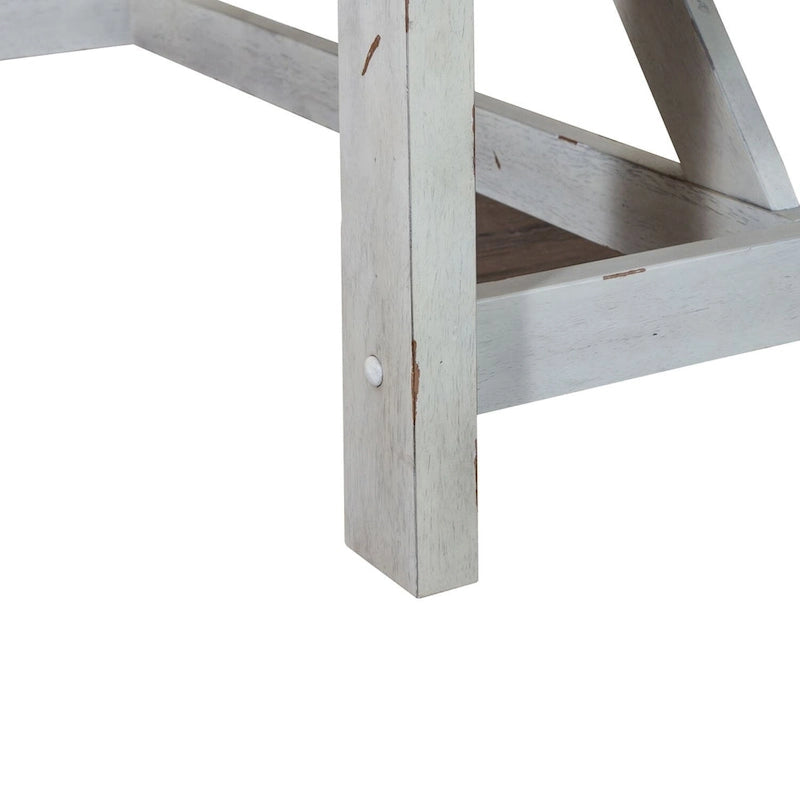 Tavolo con gambe a cavalletto in legno bianco anticato due tonalità stile rustico