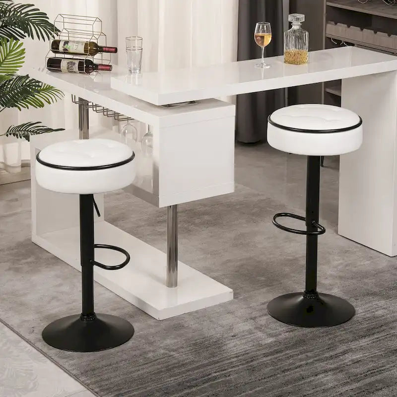 Sgabello da Bar Rotondo con Contenitore, Sgabello da Bar Regolabile in Altezza in Similpelle, Sgabello Girevole a 360° con Altezza da Bancone