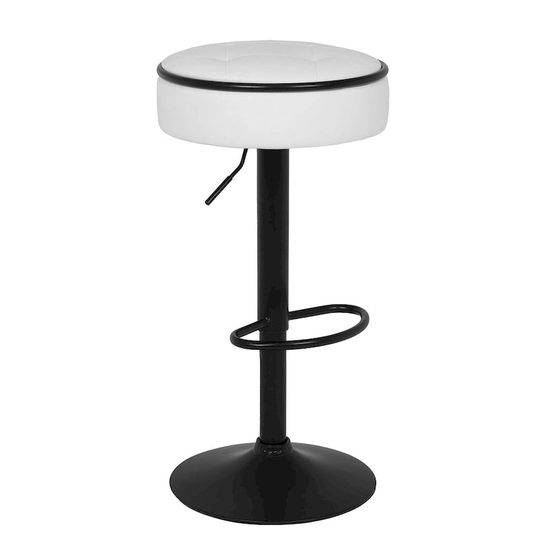 Sgabello da Bar Rotondo con Contenitore, Sgabello da Bar Regolabile in Altezza in Similpelle, Sgabello Girevole a 360° con Altezza da Bancone