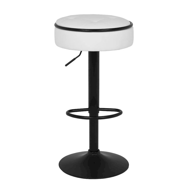 Sgabello da Bar Rotondo con Contenitore, Sgabello da Bar Regolabile in Altezza in Similpelle, Sgabello Girevole a 360° con Altezza da Bancone