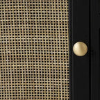 Mobiletto in legno fatto a mano con 3 cassetti e 1 anta con frontale in rattan