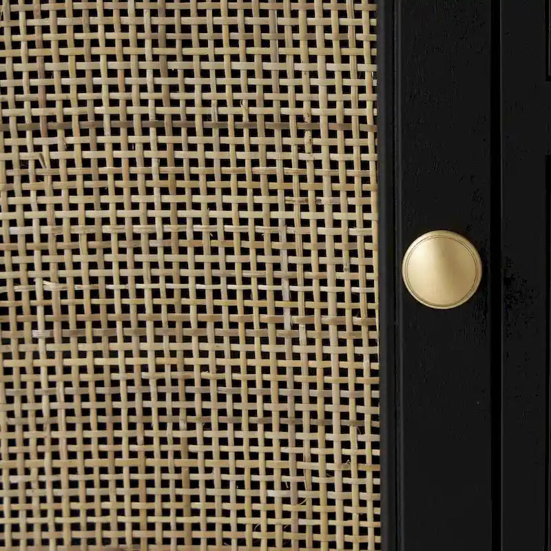 Mobiletto in legno fatto a mano con 3 cassetti e 1 anta con frontale in rattan